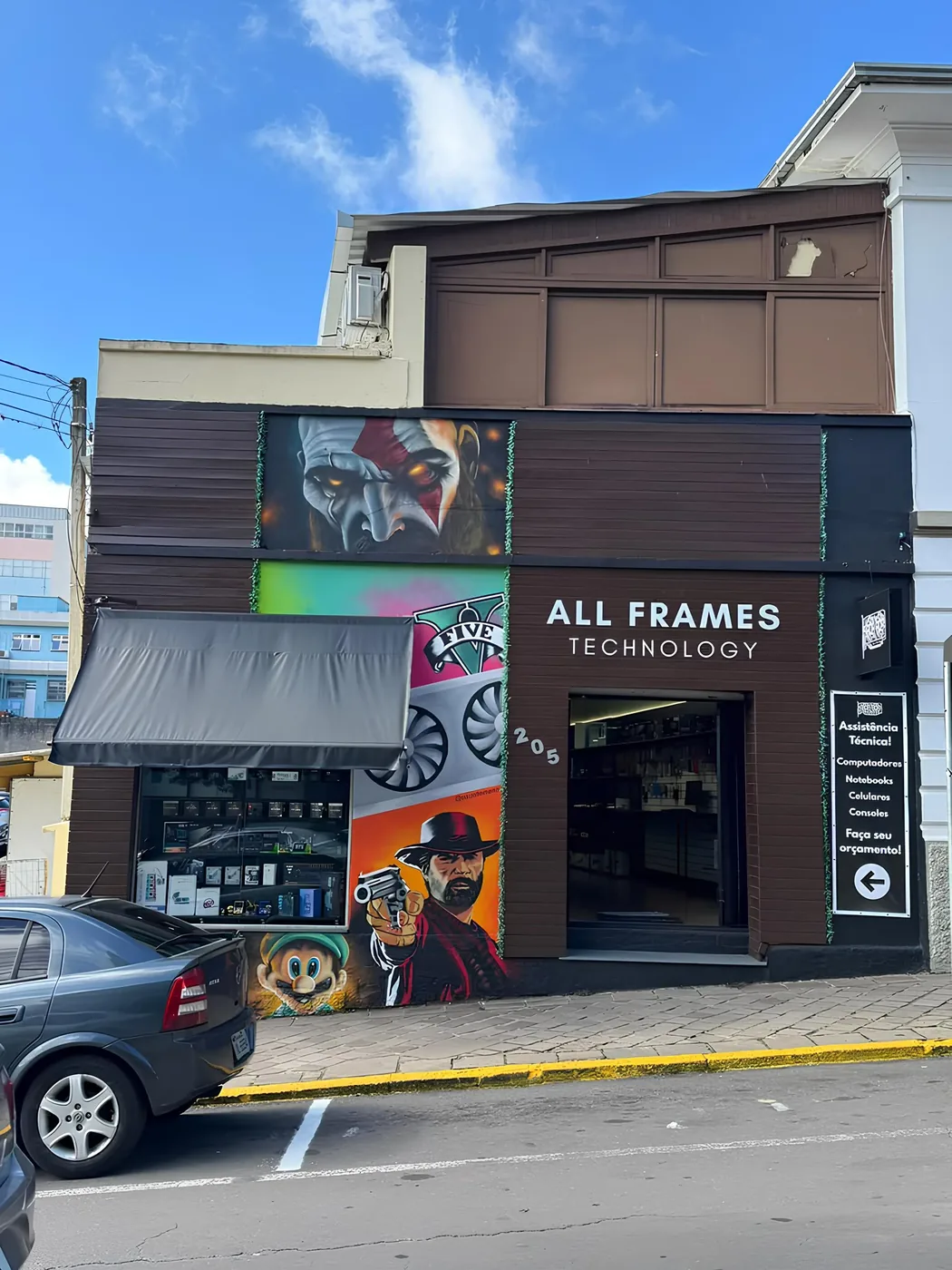 Fachada da loja All Frames Technology, em Bento Gonçalves/RS